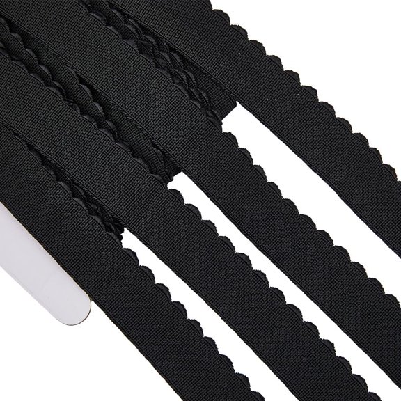 Flat Polyester Elastic Cord Single Wavy Edged Cord with Latex Clothes Accessories Black 24.5~25mm