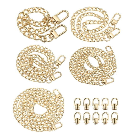 Flat Purse Chain, 5 Pack Gold Chain Purse Strap Handbag Chains Crossbody Straps Extender with D-Rings for Tote Wallet Clutch Satchel Short Bag, 5 Size