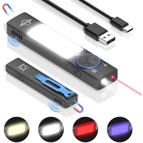 Flat Flashlight Rechargeable 4 Light Color, 11 Modes EDC Magnetic Flashlight, 98g Lightweight Pocket Waterproof IP67 with Buzzer, Clip for Camping Emergency Maintenance 1000 Lumen Christmas$$