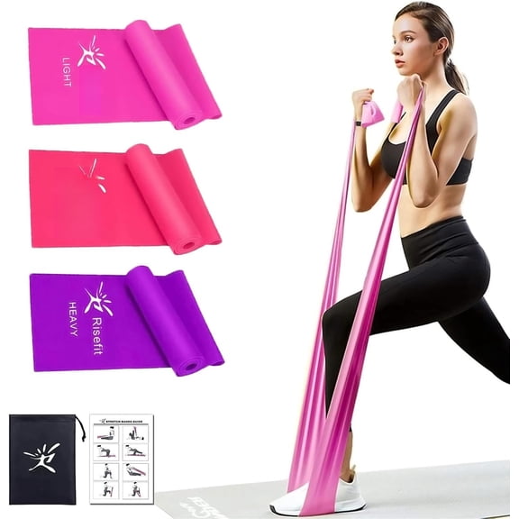 Flat Resistance Bands Set, Latex Free Flat Elastic Exercise Stretch Bands for Stretching, Flexibility, Pilates, Yoga, Ballet, Gymnastics, Rehab, Workout, , Purple, Blue (3 Pack, 5 FT long)