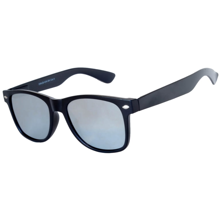 Flat Retro Sunglasses - Black Frame / Silver Mirror Lens  display picture 2