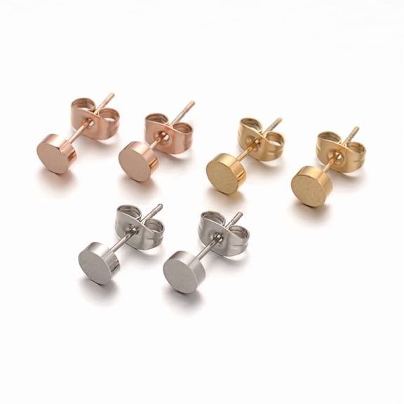 Flat Round 304 Stainless Steel Stud Earrings Hypoallergenic Earrings Mixed color 5x2.4mm Pin: 0.8mm