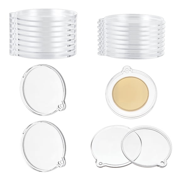 Flat Round Acrylic Commemorative Coin Box Clear 60x55x6mm Hole: 3mm Inner Diameter: 50mm 12pcs/set