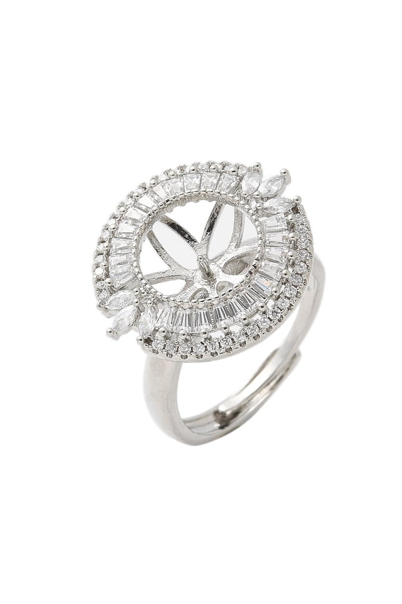 Flat Round Brass Micro Pave Cubic Zirconia Adjustable Ring Settings for Half Drilled Beads Rack Plating Long-Lasting Plated