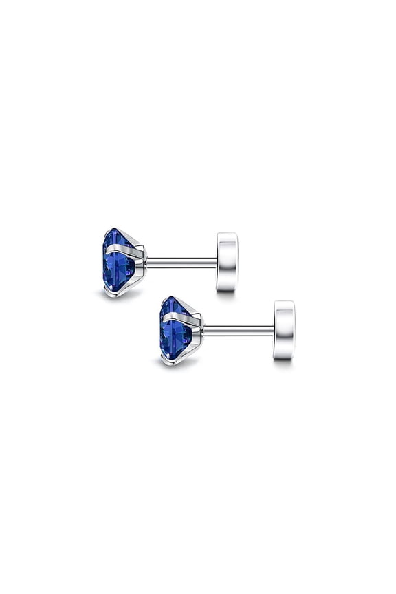 Flat Round CZ Stud Earrings, Titanium Steel Cartilage Helix Tragus Ear Jewelry