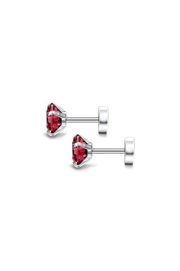 Flat Round CZ Stud Earrings, Titanium Steel Cartilage Helix Tragus Ear Jewelry