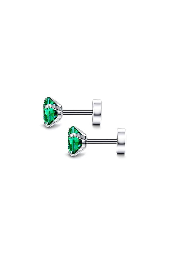 Flat Round CZ Stud Earrings, Titanium Steel Cartilage Helix Tragus Ear Jewelry