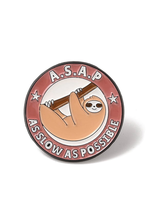 Flat Round Enamel Pins Black Alloy Brooches for Backpack Clothes Sloth 30.5x1.5mm