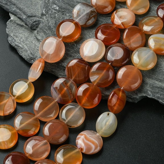 Flat Round Gemstone Natural Red Agate Stone Beads Strands Coral 16x5mm Hole: 1mm 25pcs/strand 16.5 inch