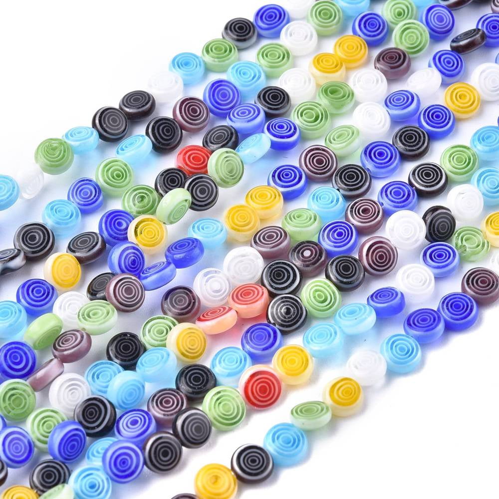 Flat Round Handmade Millefiori Glass Beads Mixed Color 6x3mm Hole: 0.5mm about 65pcs/strand 14.1 inch DIY