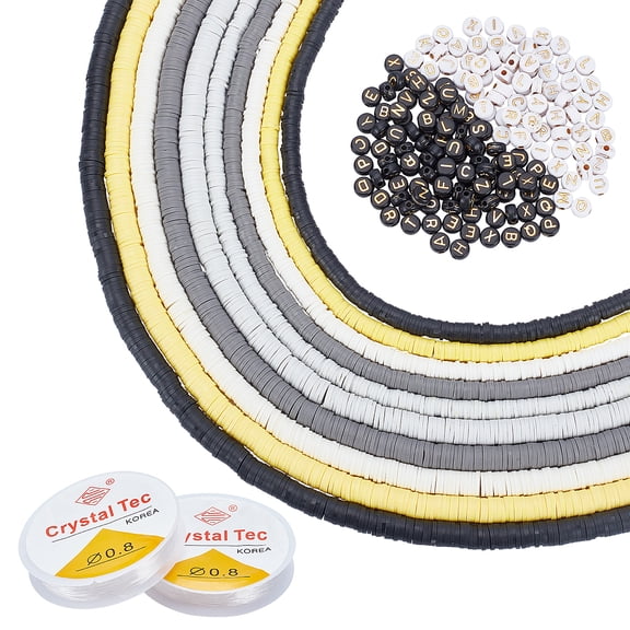 Flat Round Handmade Polymer Clay Beads Disc Heishi Beads Acrylic Beads with Elastic Stretch Thread Mixed Color Disc Heishi Beads: 10 strands