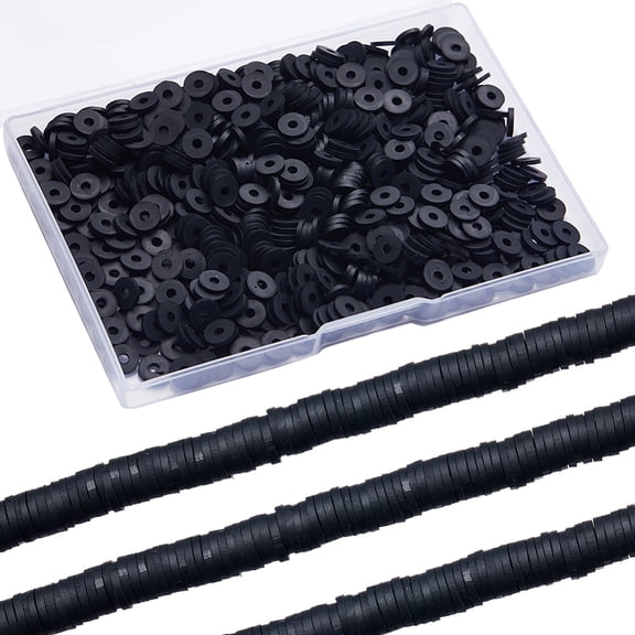 Flat Round Handmade Polymer Clay Beads Disc Heishi Beads for Hawaiian Earring Bracelet Necklace Jewelry Making Black 8x0.5~1mm Hole: 2mm