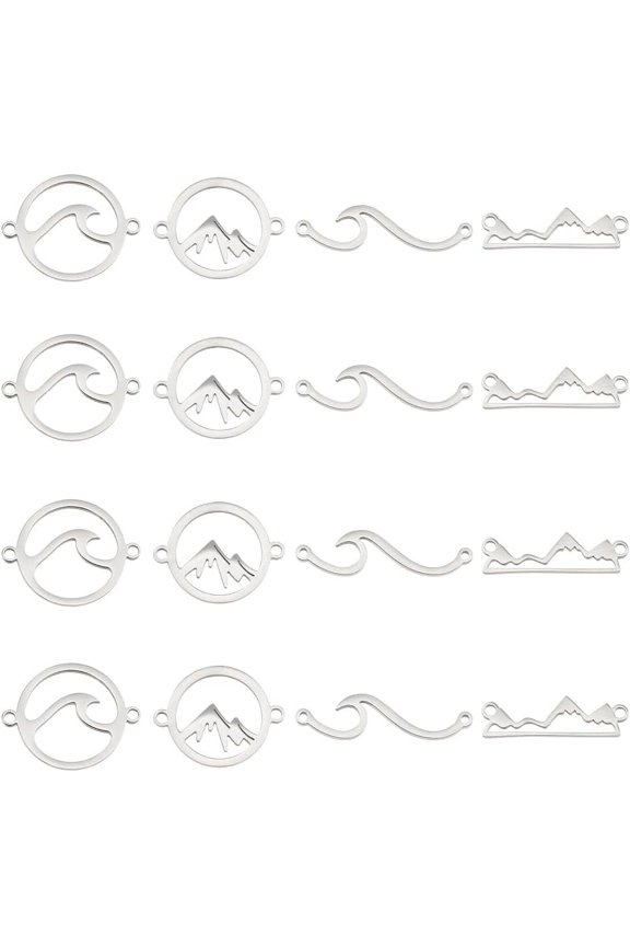 Flat Round Mountain Cloud Link Rings Ocean Wave Connector Charms Massif Links Connectors Stainless Steel Connector Charms Hollow Charm For Climbers Nature Lovers for DIY Stainless Steel Color