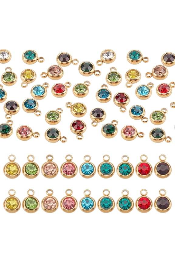 Flat Round Real Birthstone Charms Rhinestone Pendants Glass Charms Metal Dangle Pendants for DIY Bracelets Necklaces Jewelry Making