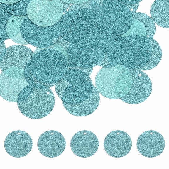 Flat Round Sequins, 90Pcs 30mm/1.2 Inch Loose Paillettes Bling Lake Blue Craft Sewing Sequins with Single Side Hole for DIY, Embroidery Clothing, Jewelry Making