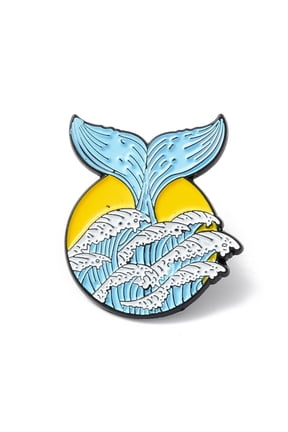 Flat Round Whale Tail Enamel Pin Cartoon Alloy Brooch for Backpack Clothes Electrophoresis Black Colorful 29x26x1mm