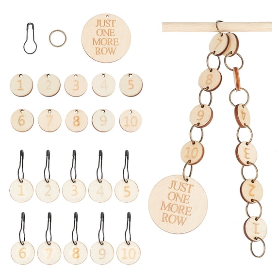 Flat Round Wood Charm Locking Stitch Marker with Iron Clasp Mixed Color 1 set/style