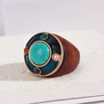 thumbnail image 1 of Flat Round Wood & Resin & Turquoise Finger Rings 24mm Inner Diameter: 18mm Turquoise, 1 of 1
