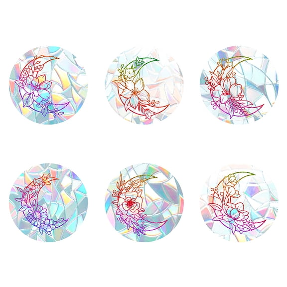 Flat Round with Moon Pattern PVC Laser Adhesive Stickers Electrostatic Stickers Colorful 14.8x0.02cm 6pcs/set