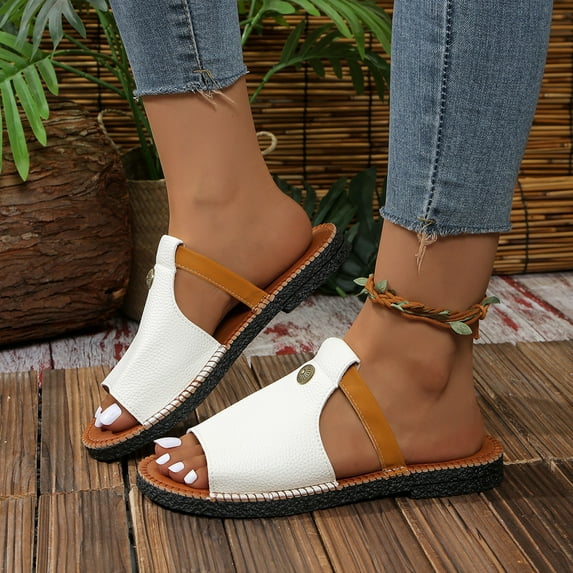 Flat Sandals For Women 2025 Comfortable,Women's Flat Sandals Fashion Slides With Soft Leather Slippers for Summer Size 4-10 White 8.5