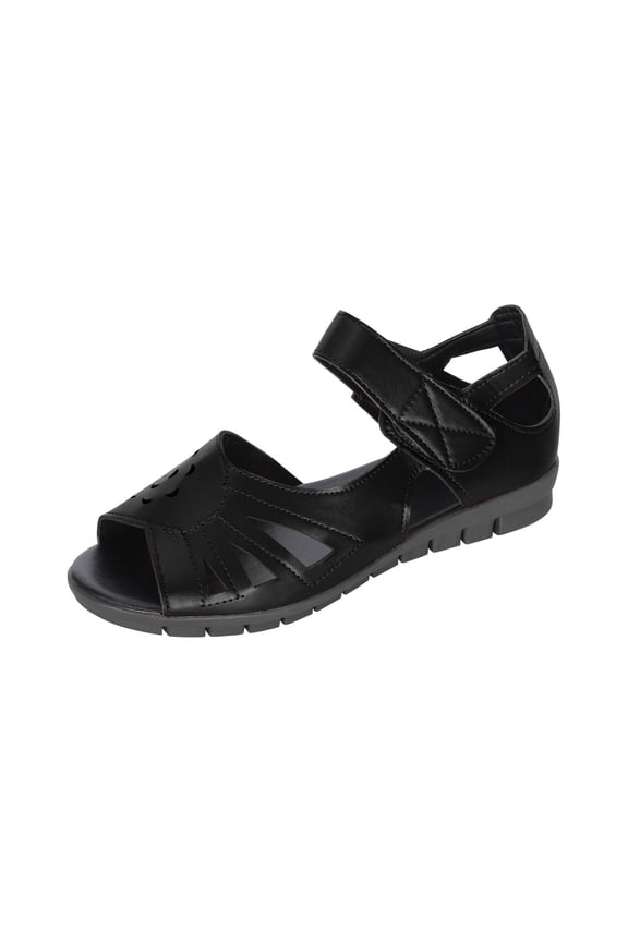 Women's Closed Toe Leather Sandals,Fashion Comfort Cutout Non-slip PU Softsole Adjustable Dress Casual Mary Jane Shoes