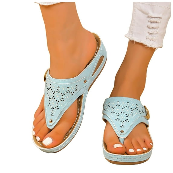 Flat Sandals For Women Slip On Sandals Women Slip on Flat Sandals Ladies Soft Cushion Fashion Yoga Mat Slippers Light Blue 8.5