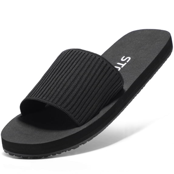 Flat Sandals Memory Foam Slides for Women Slide Sandals All Black Size 7