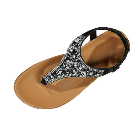 Flat Sandals For Women Dressy: Comfortable Summer - Soft Rhinestone Flats Sandal Flip Flops for Women Summer Boho Beach Sandals Arch Support Sandals Vintage Wedge Sandals Wide Width Shoes