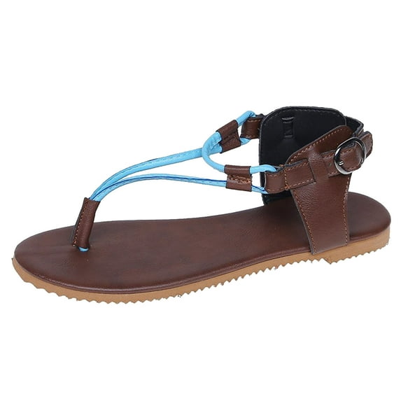 Juebong Sandals clearance Flat Sandals for Women Dressy Summer Cute Gladiator Slip on Sandal Comfortable Orthopedic T-strap Sandals Ladies Casual Ankle Elastic Bohemian Beach Shoes