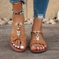 thumbnail image 1 of Flat Sandals for Women Fashionable Versatile Ethnic-Style Printed Sandal Breathable Plus-Size Spring And Summer Lightweight Round Toe Footwear Comfortable Soft-Soled Sandals Khaki 7.5, 1 of 7
