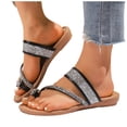 thumbnail image 1 of Flat Sandals Women Flip Flops Rhinestone Toe Ring Glitter Sequin Slip on Slides Trendy Summer Dress Beach Shoes Black Size 6.5, 1 of 7
