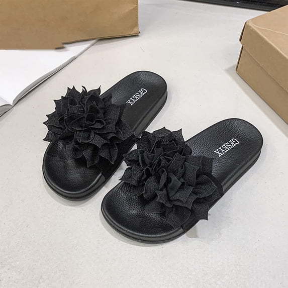 Flat Sandals Women Flower Decoration Solid Color Open Toe Dressy Comfortable Walking Lightweight Summer Cute Sandals
