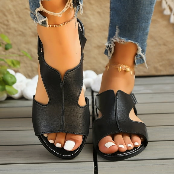 Flat Sandals for Women Boho Flat Heels Open Toe Ankle Straps Sandals for Women Beach Fashion Comfortable Casual Summer Shoes Footwear Black 39