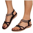 thumbnail image 1 of Flat Sandals for Women Comfy Footbed Beach Shoes Bohemia Beaded Elastic Ankle Strap Casual Lightweight Walking Shoes Black Size 9, 1 of 6