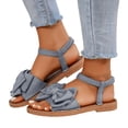 thumbnail image 1 of Flat Sandals for Women Cute Bow Elastic Ankle Strap Lightweight Summer Beach Vacation Dress Shoes Casual Walking Shoes Gray Size 7, 1 of 8