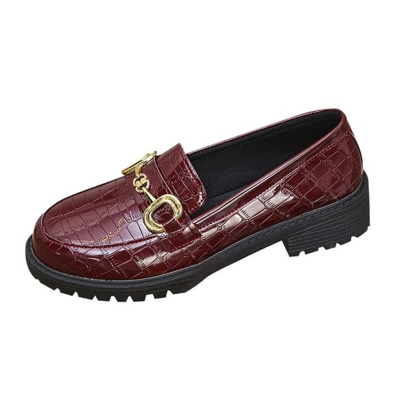 Flat Sandals for Women Dressy Block Low Heel Shoes Metal Buckle Colsed Round Toe Slip On Business Office Vacation Wine Women Sandal