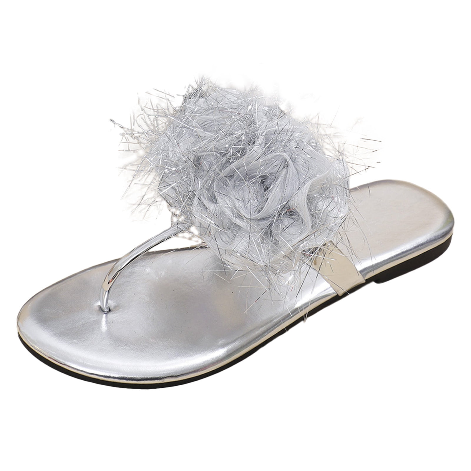Women's Summer White Flat Bottom Sandals Three-dimensional Applique