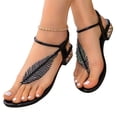 thumbnail image 1 of Flat Sandals for Women Platform Slip on Open-Toe Ankle Strap Rhinestone Low Heel Vacation Orthopedic Wedge Sandals Arch Support Soft Walking Shoes, 1 of 5