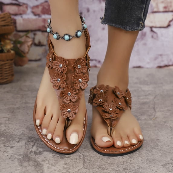 Flat Sandals for Women Plus Size Elastic Back Strap Open Toe Flat Thong Sandals Comfy Soft Sole Outdoor Summer Casual Shoes