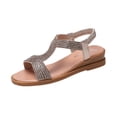 thumbnail image 1 of Flat Sandals for Women Rhinestone Vacation Elastic Strap Solid Color Open Toe Beach Summer Casual Sandals Gold, 1 of 7