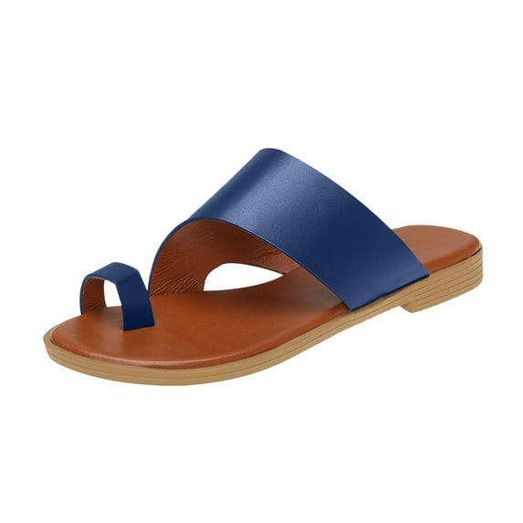 Flat Sandals for Women Toe Ring Slip On Mules Low Heel Non Slip Comfort Sandals Indoor Outdoor Vintage Sandals