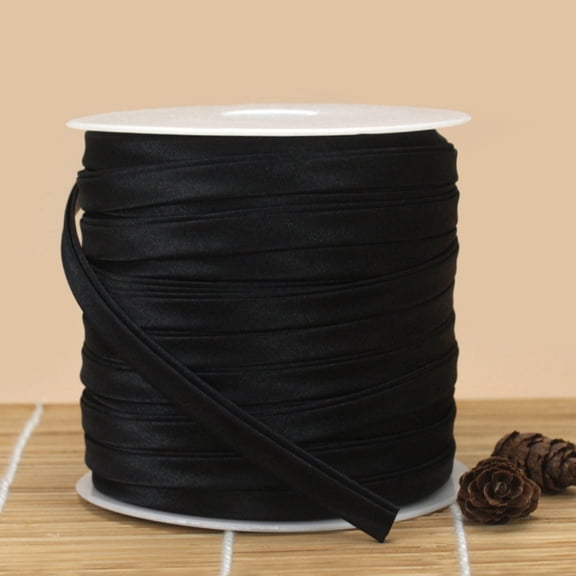 Flat Satin Piping Trim Polyester Ribbon for Cheongsam Clothing Decoration Black 3/8 inch(10mm) about 54.68 Yards(50m)/Roll