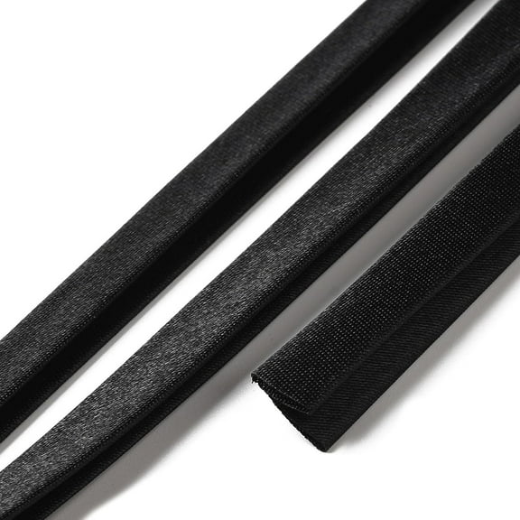 Flat Satin Piping Trim Polyester Ribbon for Cheongsam Clothing Decoration Black 3/8 inch(9.5mm) about 2.19 Yards(2m)/pc