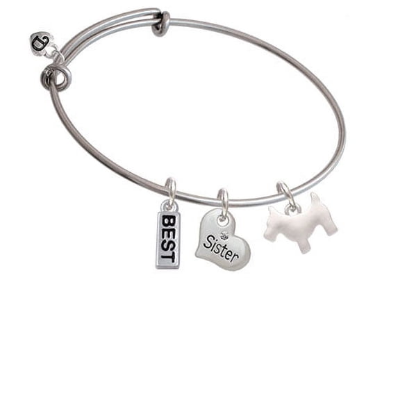 Flat Scottie Dog Sister Heart Expandable Bangle Bracelet