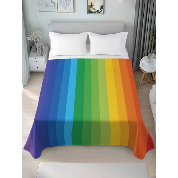 Flat Sheet Bed Sheets, Colorful Stripes Gradient Art Soft Top Sheet Brushed Microfiber Bedding Sheet - 1 Queen Size Flat Sheet Only, Modern Rainbow Texture