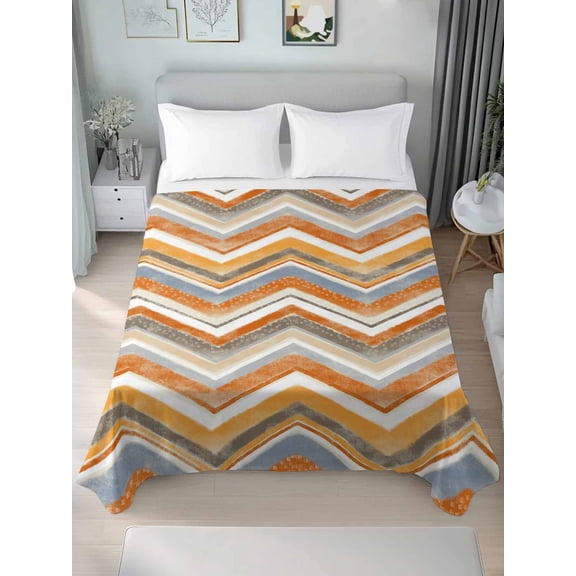 Flat Sheet Bed Sheets, Europe Orange Zigzag Pattern Soft Top Sheet Brushed Microfiber Bedding Sheet - 1 Queen Size Flat Sheet Only, Retro Abstract Geometric Art