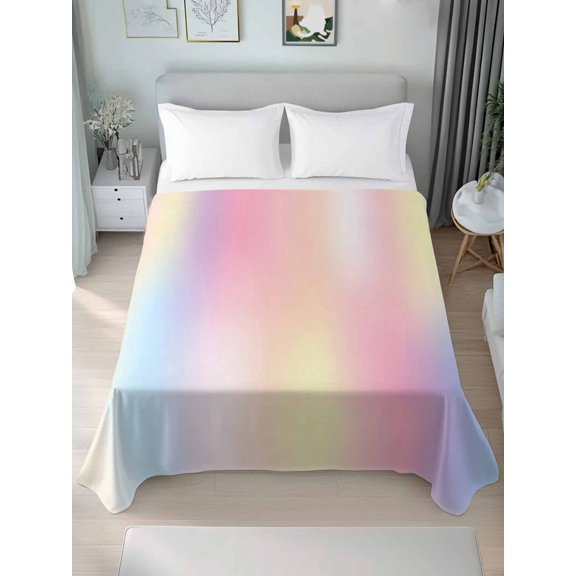 Flat Sheet Bed Sheets, Gradient Rainbow Colored Soft Top Sheet Brushed Microfiber Bedding Sheet - 1 Queen Size Flat Sheet Only, Pink Blue Yellow