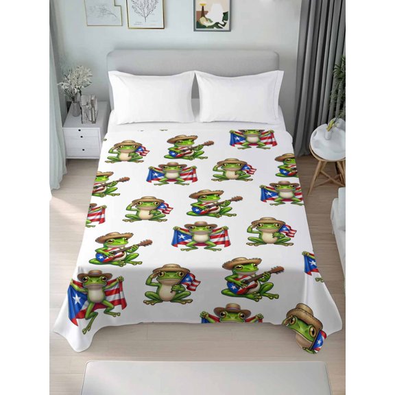 Flat Sheet Bed Sheets, Green Frog Puerto Rico Flags Soft Top Sheet Brushed Microfiber Bedding Sheet - 1 Queen Size Flat Sheet Only, Funny Guitar