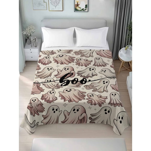 Flat Sheet Bed Sheets, Halloween Horror Cute Ghost Soft Top Sheet Brushed Microfiber Bedding Sheet - 1 Queen Size Flat Sheet Only, Vintage