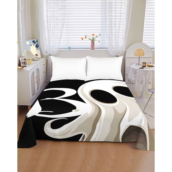 Flat Sheet Bed Sheets, Halloween Scary Ghost Soft Top Sheet Brushed Microfiber Bedding Sheet - 1 King Size Flat Sheet Only, Black White
